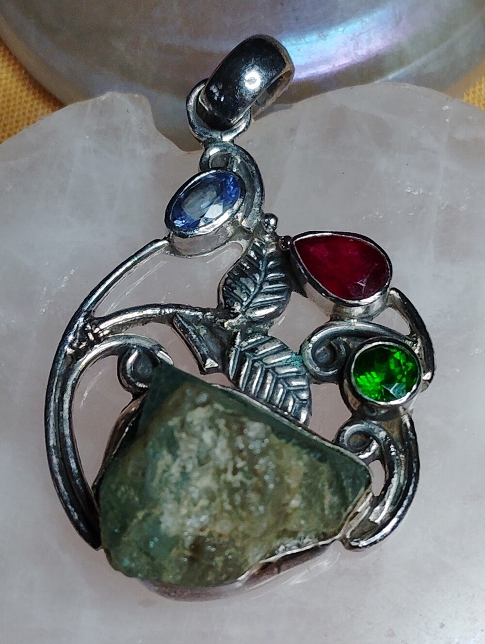 TANZANITE, RUBY, EMERALD ACCENTS. STERLING SILVER 18" CHAIN